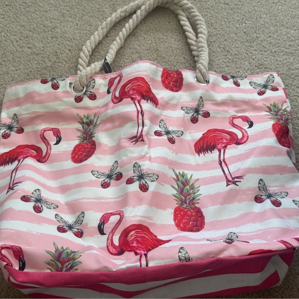 Tropical Flamingo and Pineapple Tote Bag